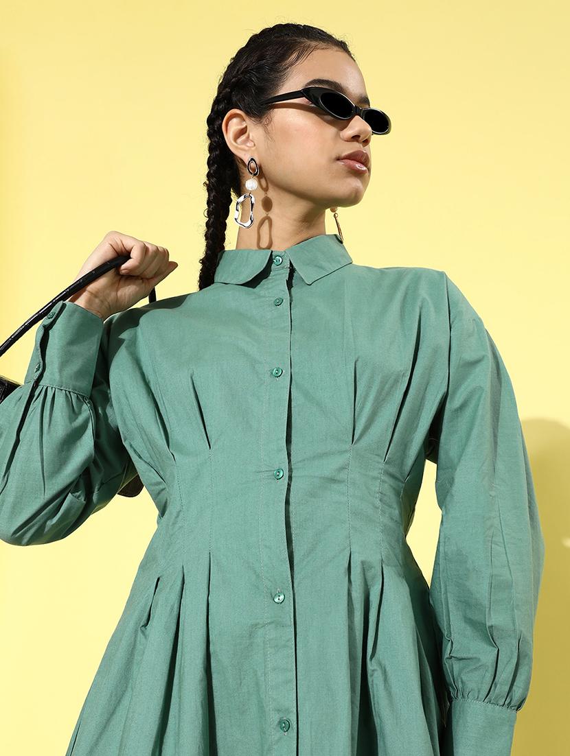bishop sleeved solid shirt dress - 18290185 - Zoom Image - 5