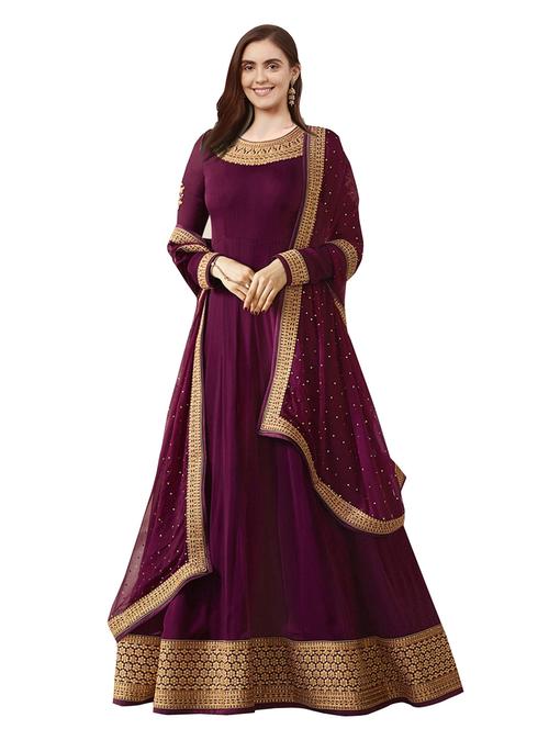 purple georgette anarkali suits semistitched suit - 18290445 - Very Small Image - 1