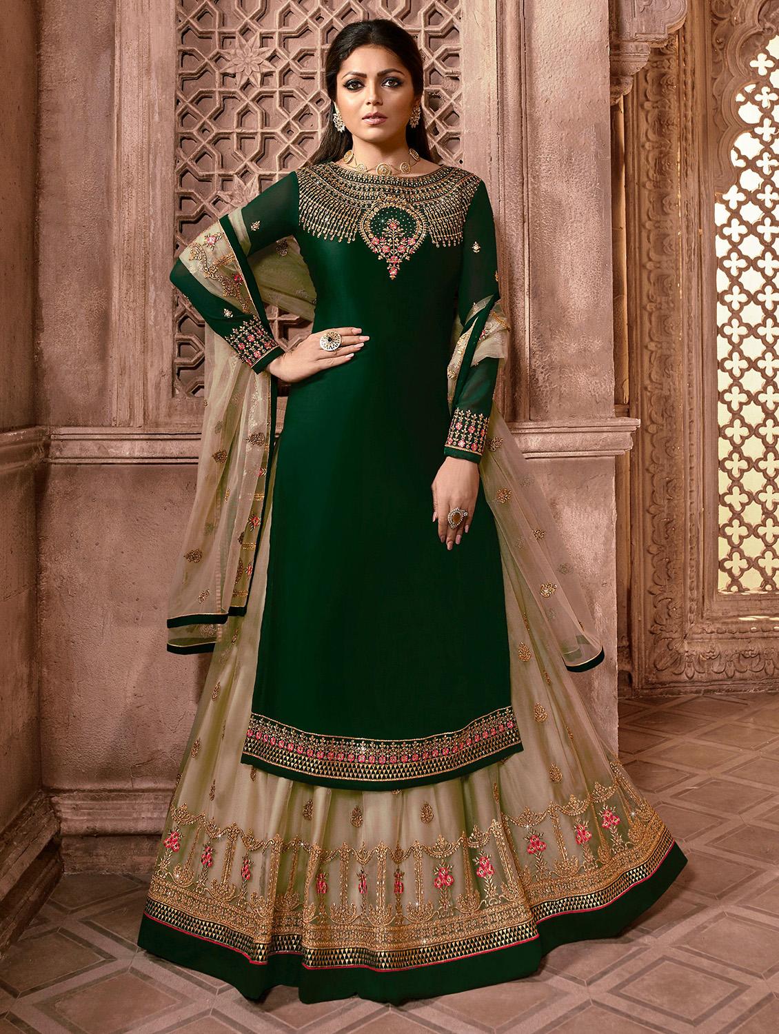 embroidered semi-stitched kurta skirt set with dupatta - 18290460 - Zoom Image - 1