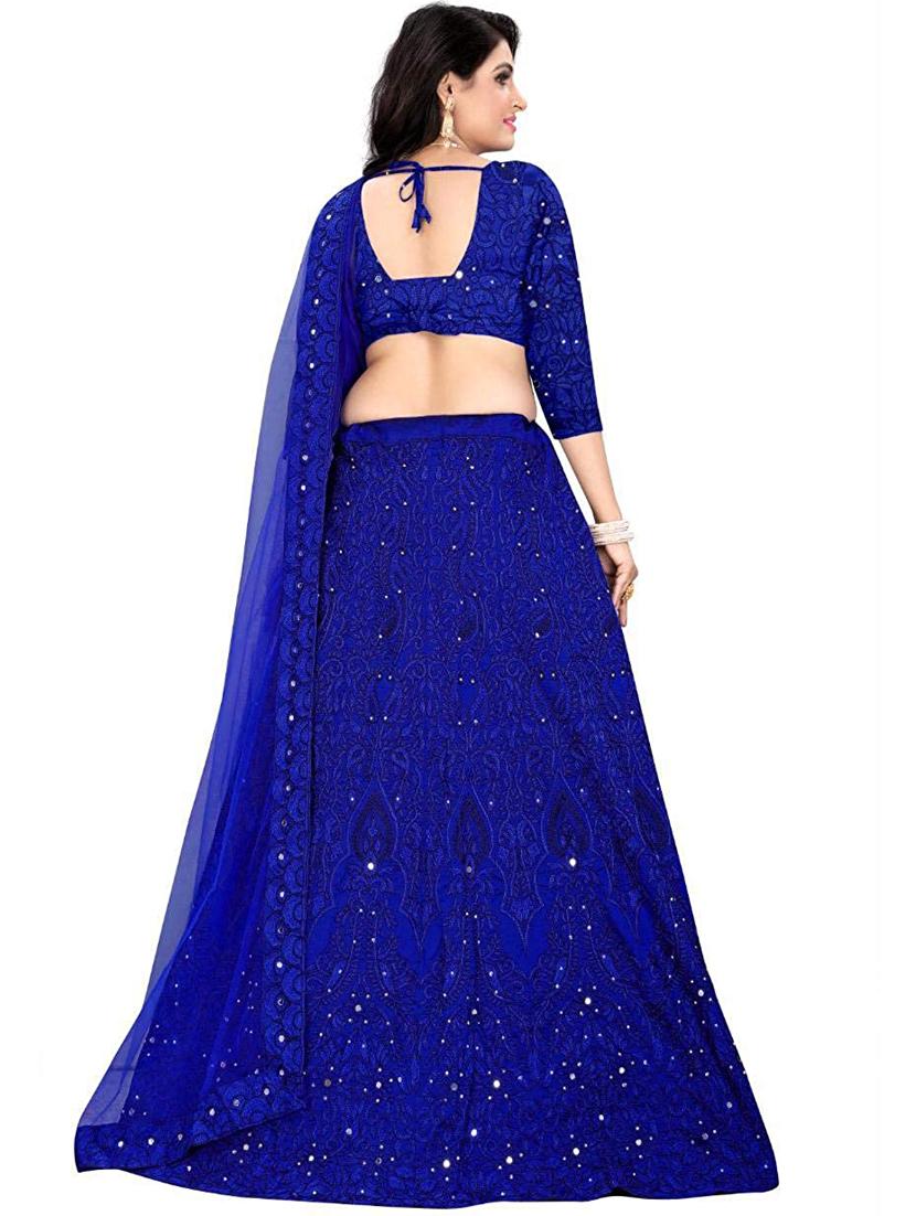 blue embroidered flared lehenga - 18290506 - Zoom Image - 2