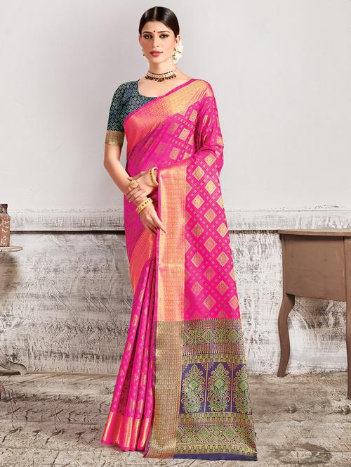 pink silk woven saree with blouse - 18290772 - Standard Image - 1