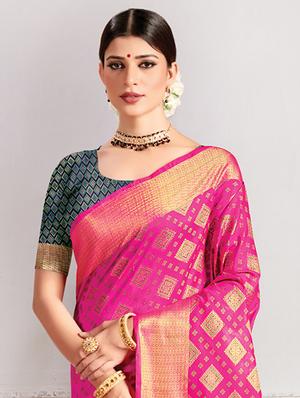 pink silk woven saree with blouse - 18290772 - Standard Image - 2