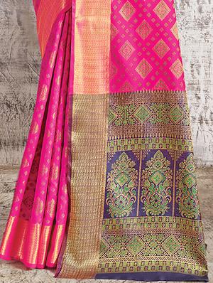 pink silk woven saree with blouse - 18290772 - Standard Image - 3