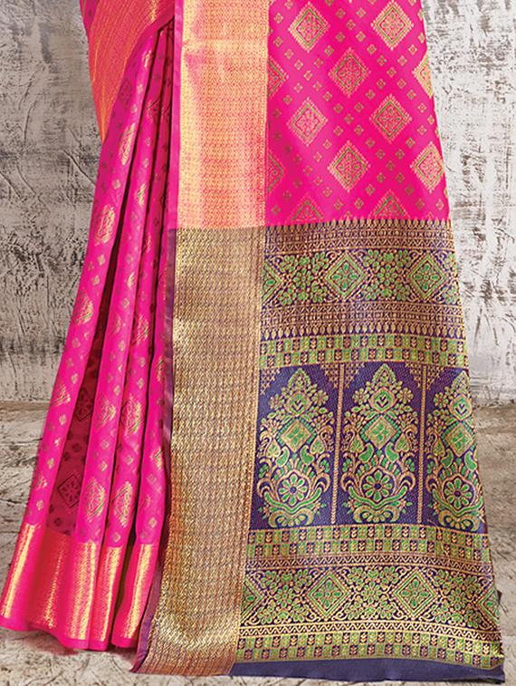 pink silk woven saree with blouse - 18290772 - Zoom Image - 3