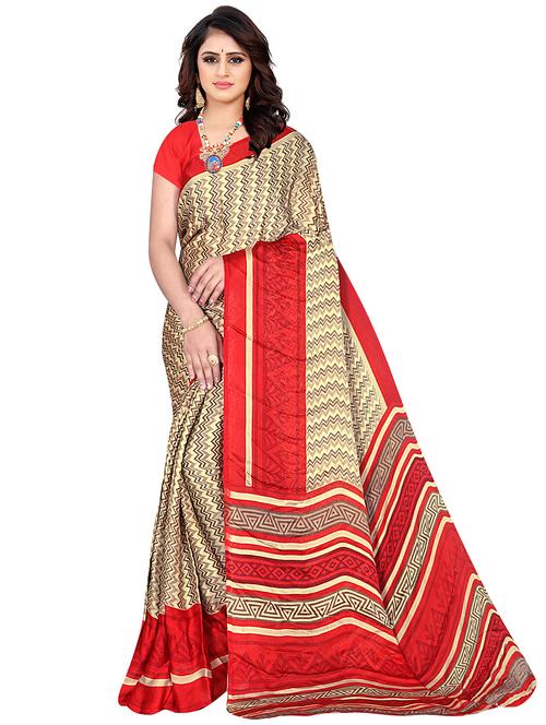 beige chiffon printed saree with blouse - 18290825 - Standard Image - 1