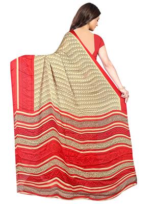 beige chiffon printed saree with blouse - 18290825 - Standard Image - 2