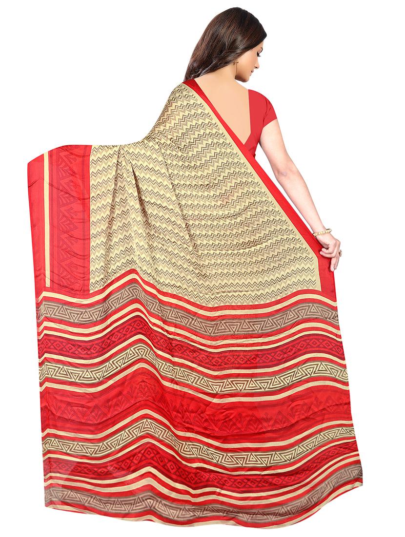 beige chiffon printed saree with blouse - 18290825 - Zoom Image - 2