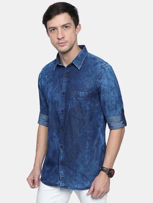 navy-blue solid casual shirt - 18291032 - Standard Image - 2