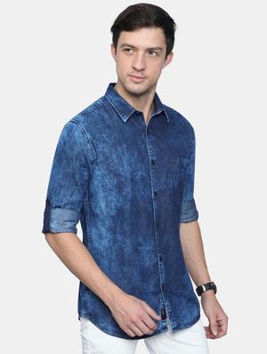 navy-blue solid casual shirt - 18291032 - Standard Image - 3