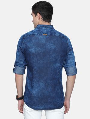navy-blue solid casual shirt - 18291032 - Standard Image - 4