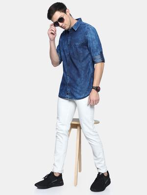 navy-blue solid casual shirt - 18291032 - Standard Image - 5