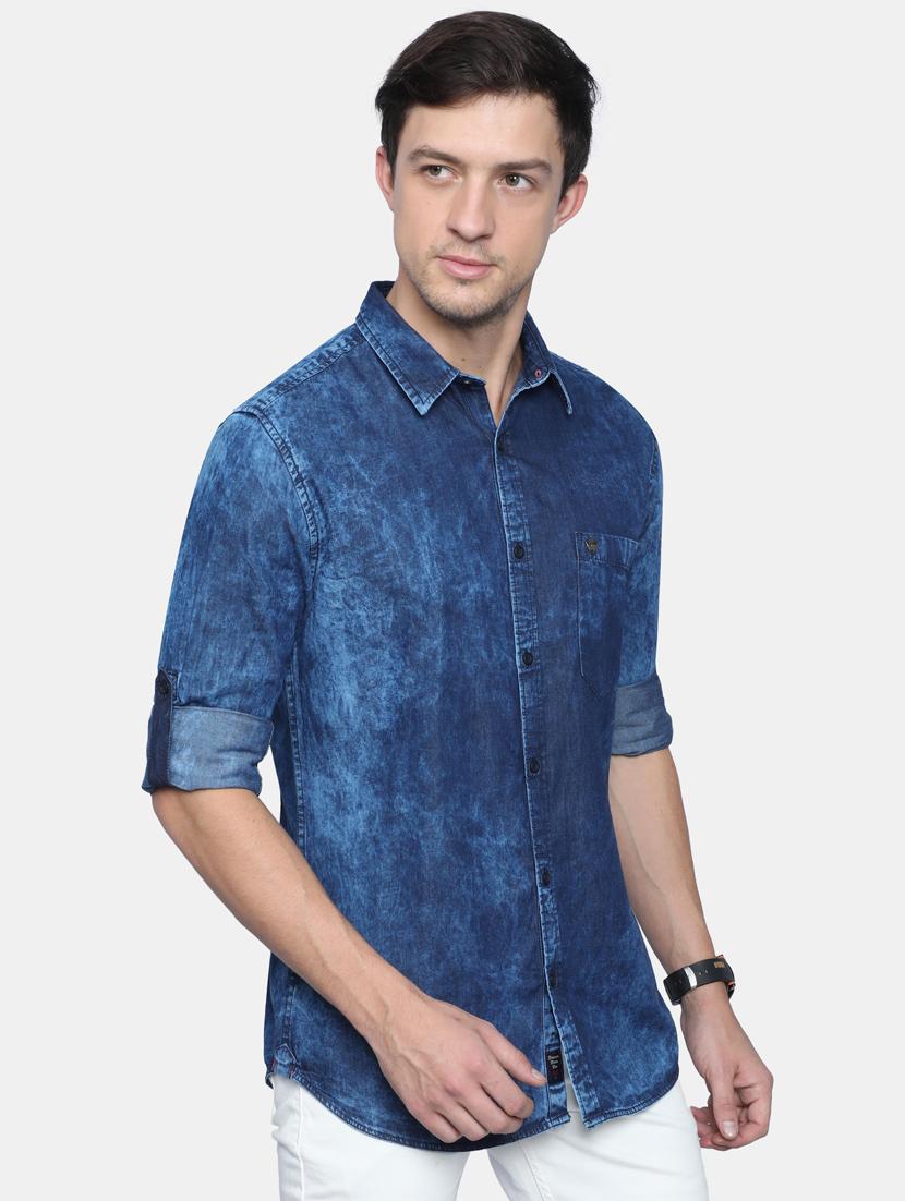 navy-blue solid casual shirt - 18291032 - Zoom Image - 3
