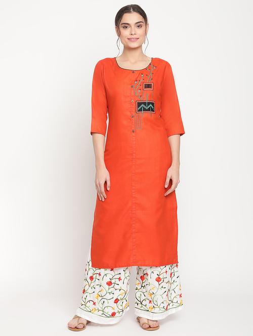 orange rayon kurta palazzo set - 18291466 - Standard Image - 1