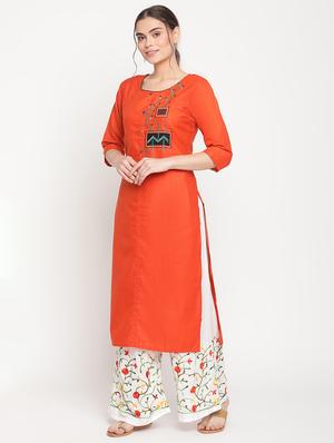 orange rayon kurta palazzo set - 18291466 - Standard Image - 2