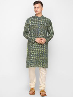 navy blue printed kantha kurta - 18291486 - Standard Image - 2