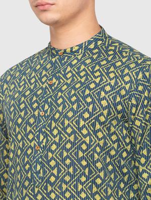 navy blue printed kantha kurta - 18291486 - Standard Image - 6