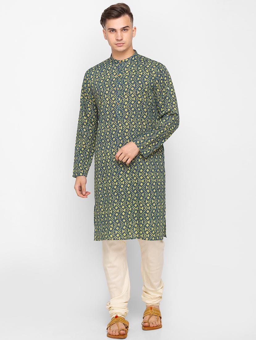 navy blue printed kantha kurta - 18291486 - Zoom Image - 1
