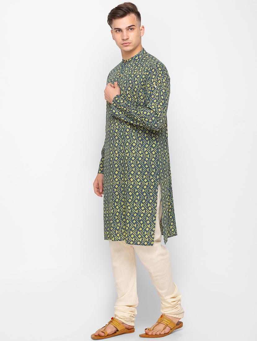 navy blue printed kantha kurta - 18291486 - Zoom Image - 3