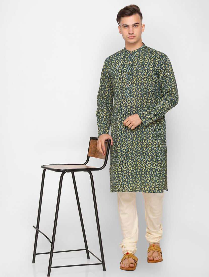 navy blue printed kantha kurta - 18291486 - Zoom Image - 5