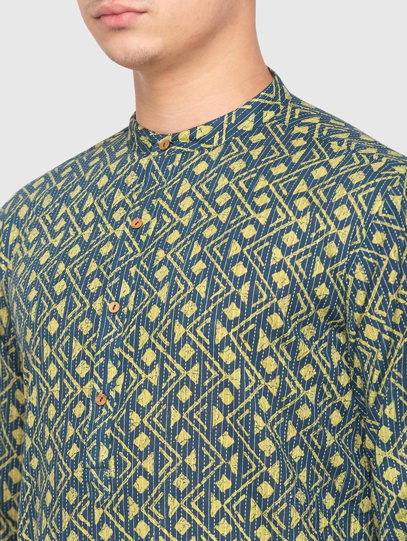 navy blue printed kantha kurta - 18291486 - Zoom Image - 6