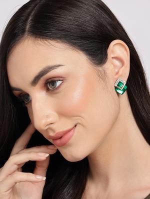 green metal studs earring - 18292004 - Standard Image - 4