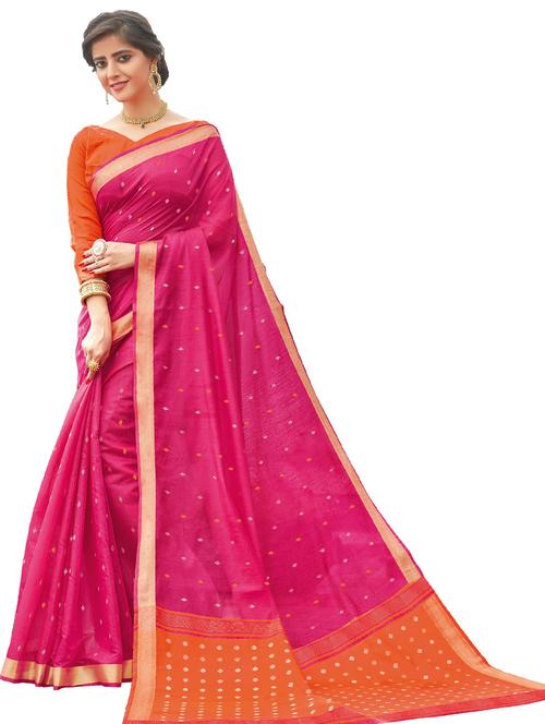 pink cotton woven saree with blouse - 18292121 - Very Small Image - 1