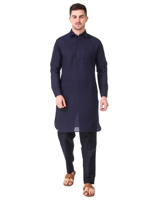 navy blue solid kurta pyjama ethnic wear set - 18292355 - Standard Image - 1