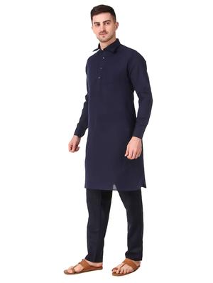 navy blue solid kurta pyjama ethnic wear set - 18292355 - Standard Image - 2