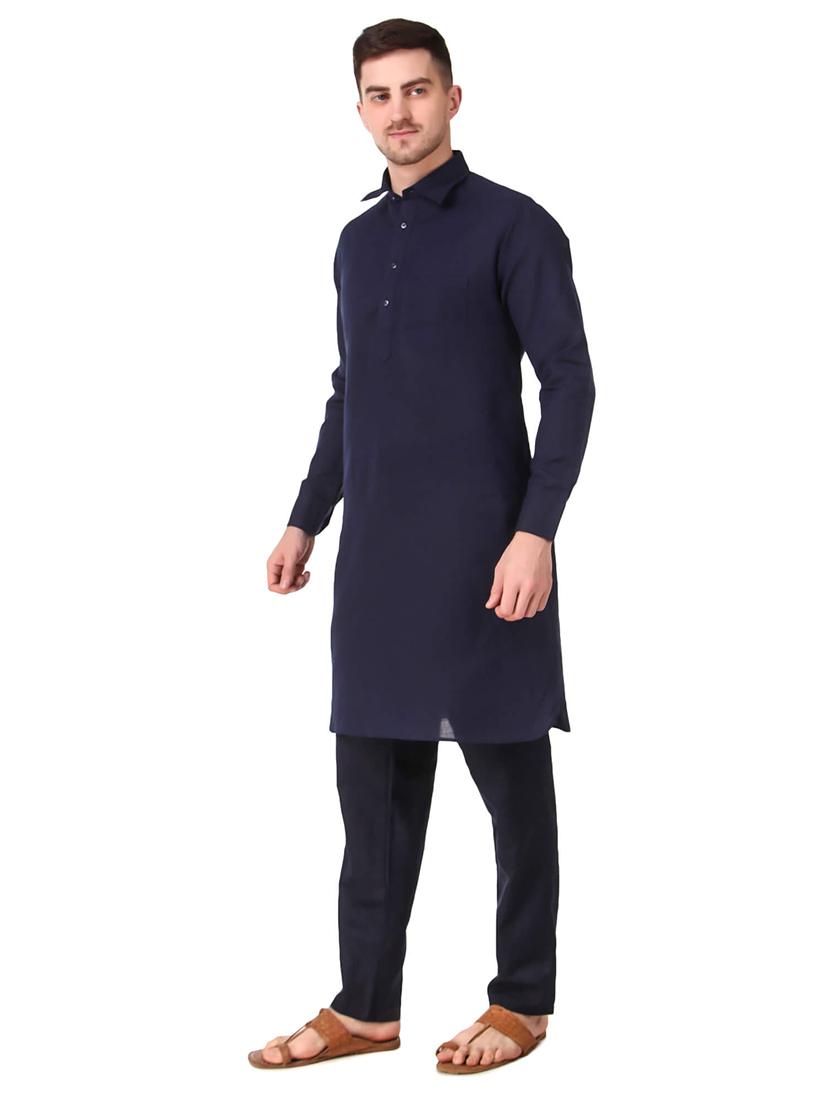 navy blue solid kurta pyjama ethnic wear set - 18292355 - Zoom Image - 2