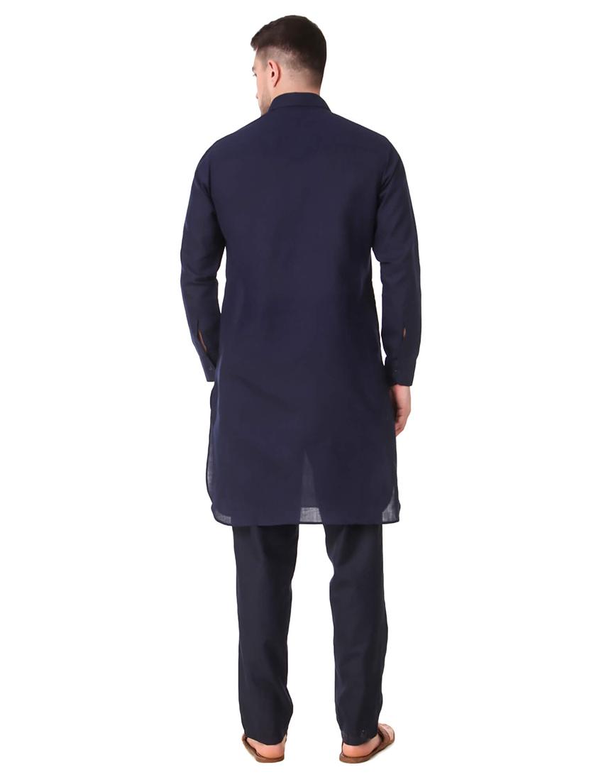 navy blue solid kurta pyjama ethnic wear set - 18292355 - Zoom Image - 3