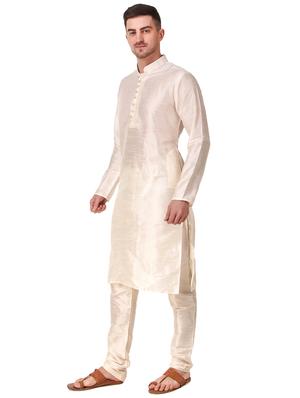 cream solid kurta pyjama ethnic wear set - 18292361 - Standard Image - 2