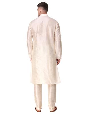 cream solid kurta pyjama ethnic wear set - 18292361 - Standard Image - 3