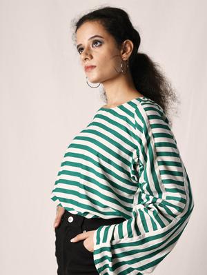 horizontal stripes top with gathered sleeves - 18292865 - Standard Image - 3