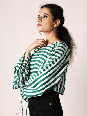 horizontal stripes top with gathered sleeves - 18292865 - Standard Image - 5