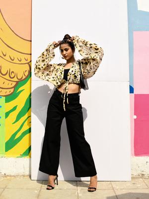 cheetah print wrap top with gather - 18292869 - Standard Image - 2