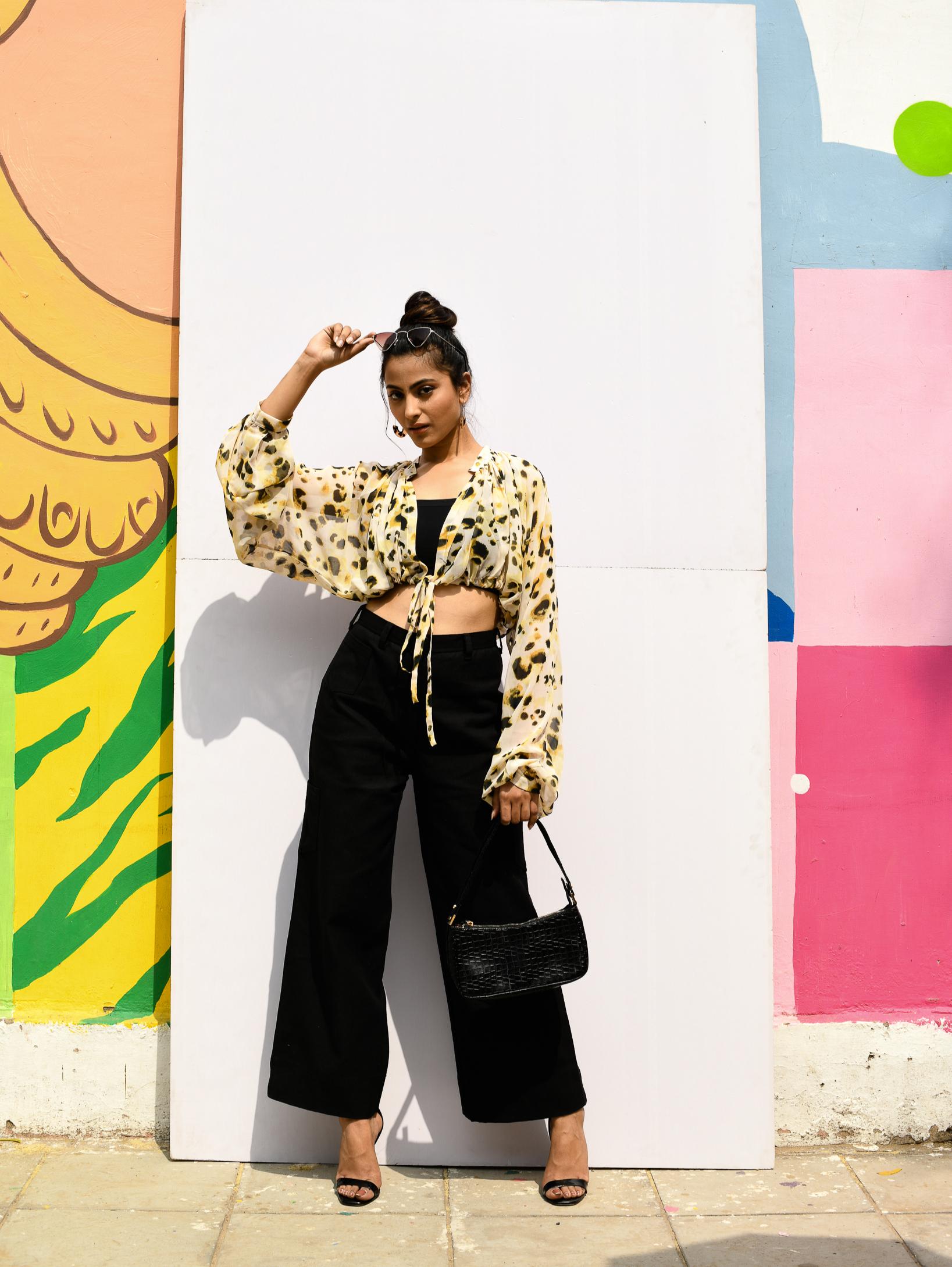 cheetah print wrap top with gather - 18292869 - Zoom Image - 1