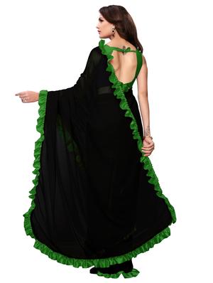 solid bordered ruffled saree with blouse - 18293333 - Standard Image - 2