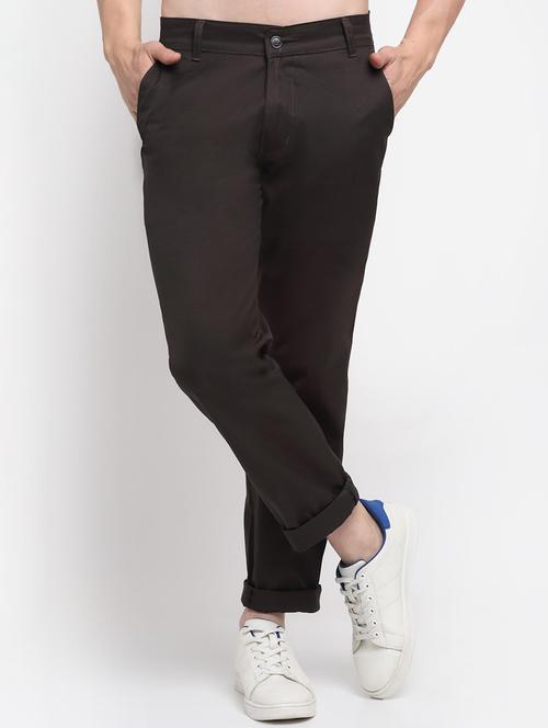 brown solid casual trouser - 18294128 -  Standard Image - 0