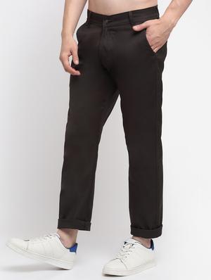 brown solid casual trouser - 18294128 - Standard Image - 2