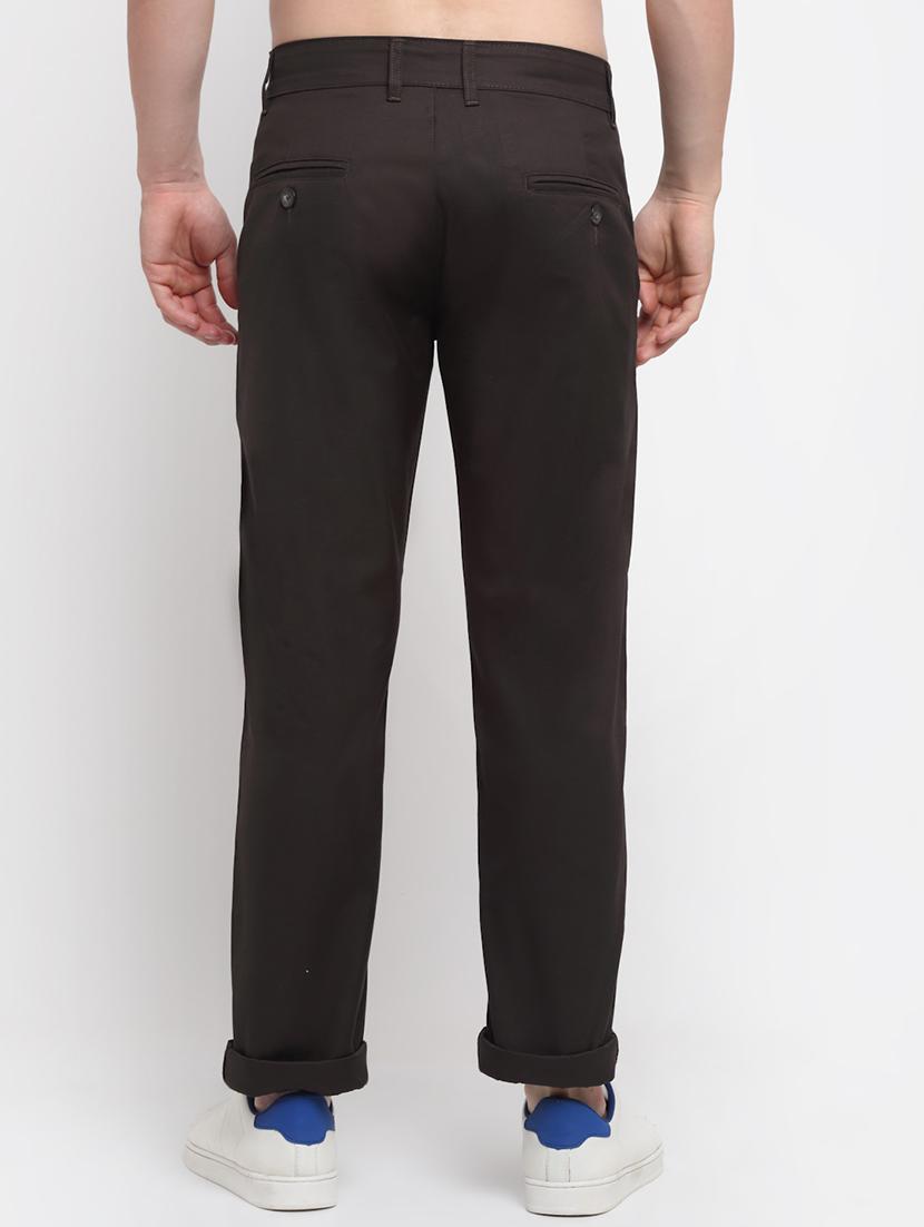 brown solid casual trouser - 18294128 - Zoom Image - 3