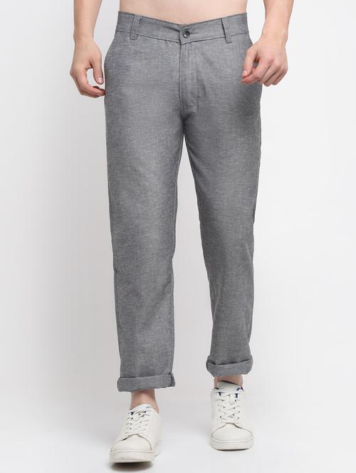 grey textured casual trouser - 18294136 - Standard Image - 1