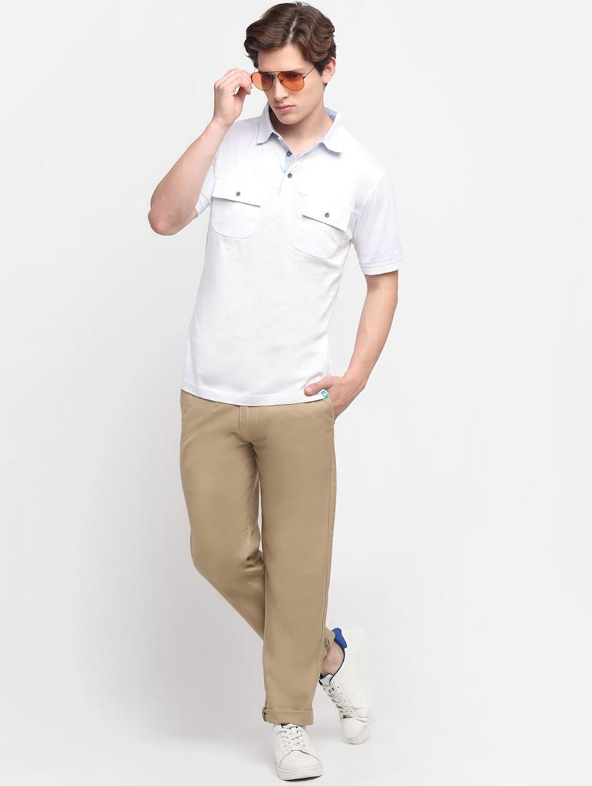 beige solid casual trouser - 18294140 - Zoom Image - 4
