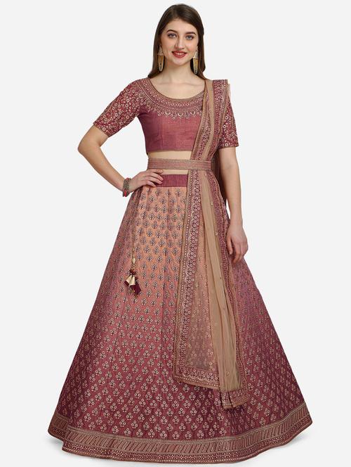 pink embroidered flared lehenga - 18294374 - Standard Image - 1