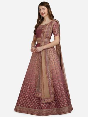 pink embroidered flared lehenga - 18294374 - Standard Image - 2