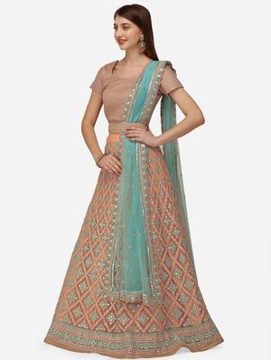 peach embroidered flared lehenga - 18294375 - Standard Image - 2