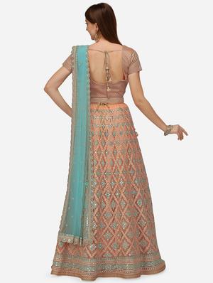 peach embroidered flared lehenga - 18294375 - Standard Image - 3
