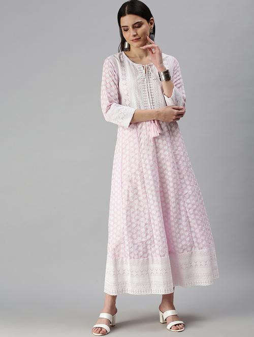 pink linen anarkali kurta - 18294638 - Very Small Image - 1