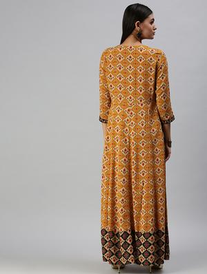 mustard cotton anarkali kurta - 18294659 - Standard Image - 3