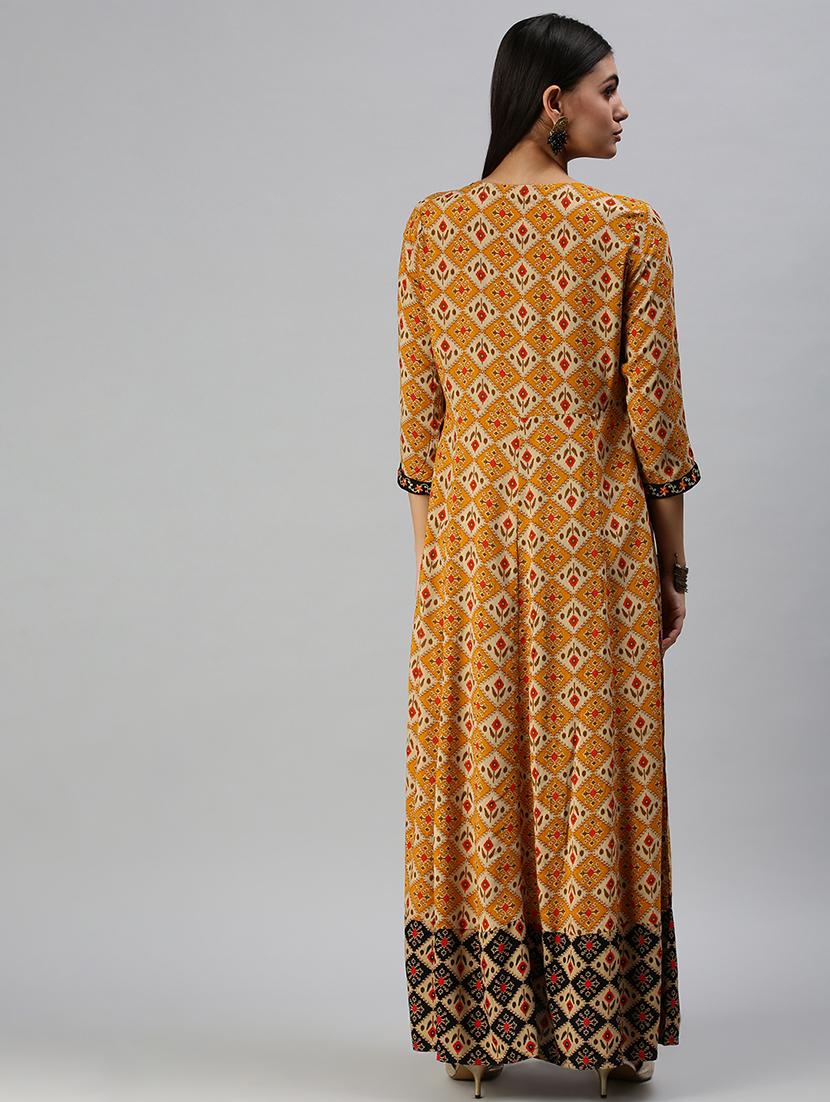 mustard cotton anarkali kurta - 18294659 - Zoom Image - 3