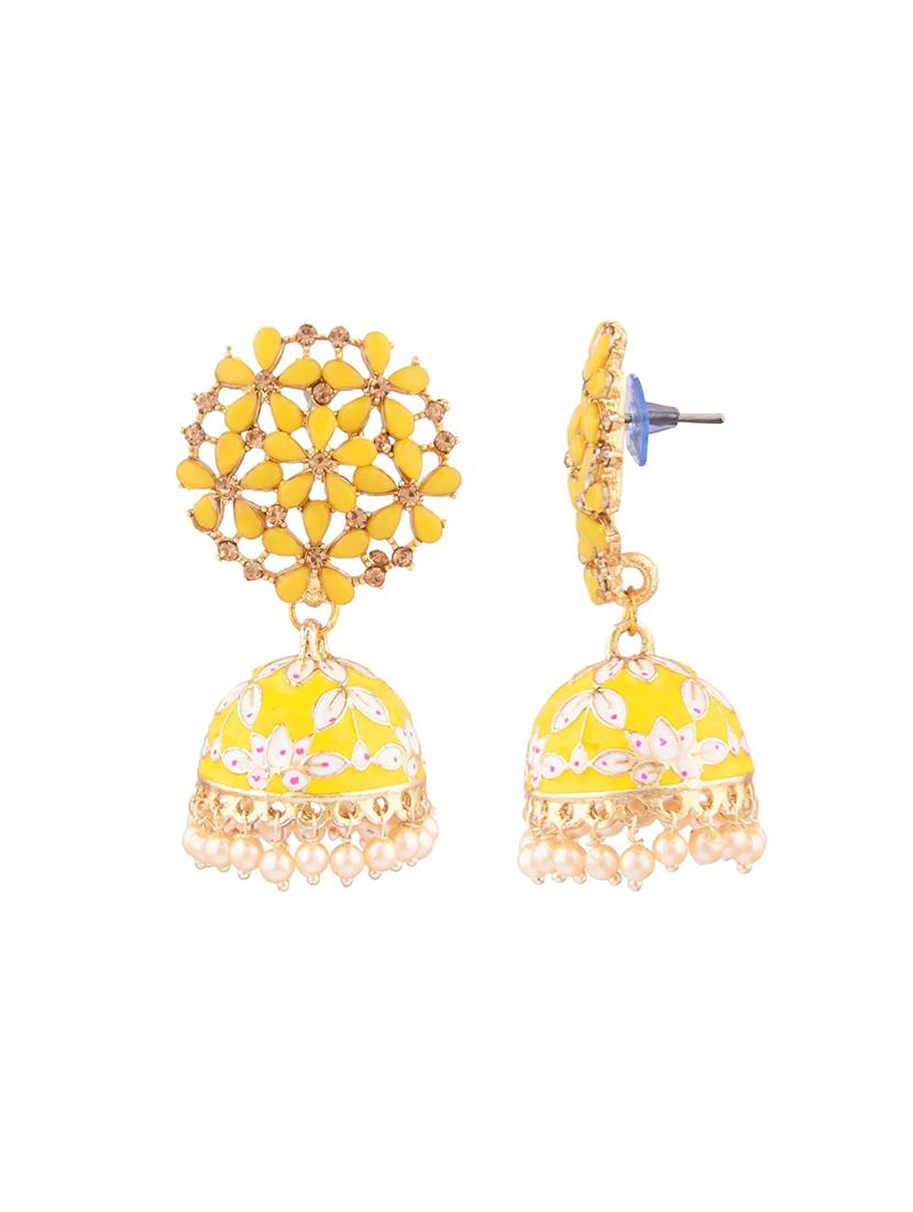 yellow brass jhumka earring - 18294679 - Zoom Image - 2